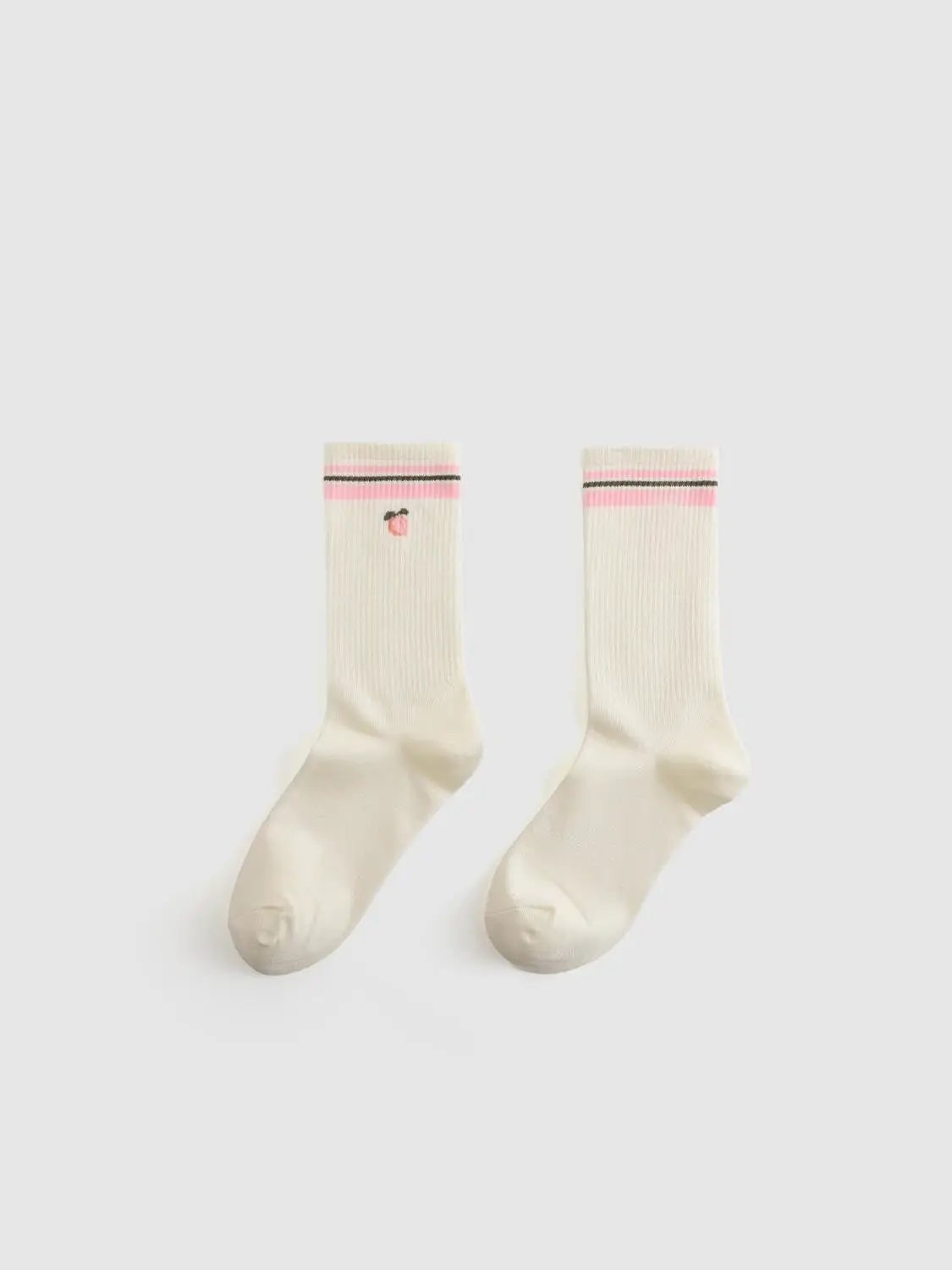Ribbed Embroidered Striped Crew Length Socks
