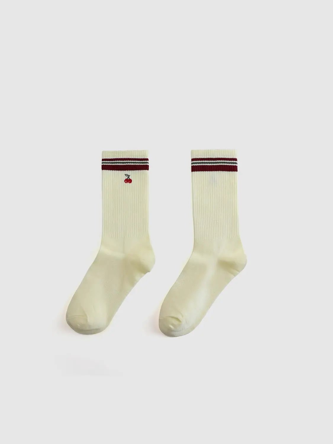 Ribbed Embroidered Striped Crew Length Socks