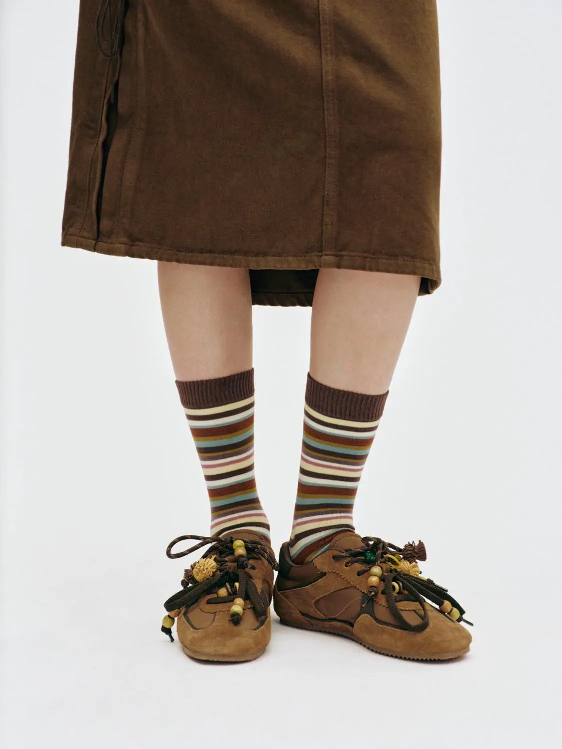 Medium Multi-Color Striped Ribbed Knit Socks