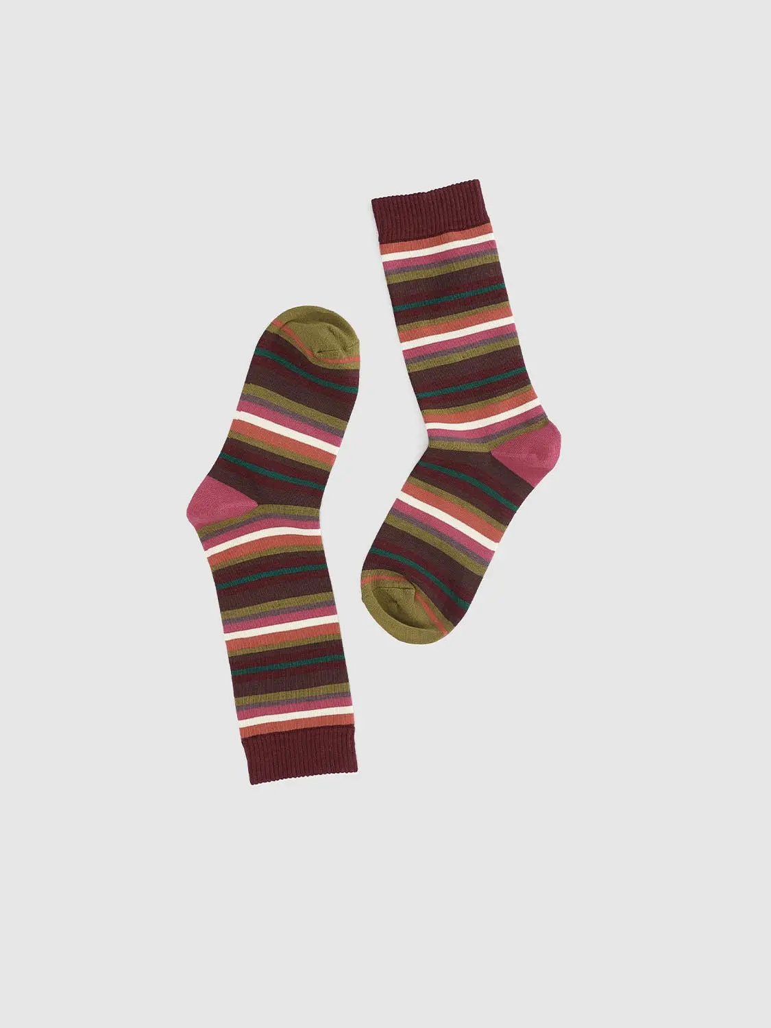Medium Multi-Color Striped Ribbed Knit Socks