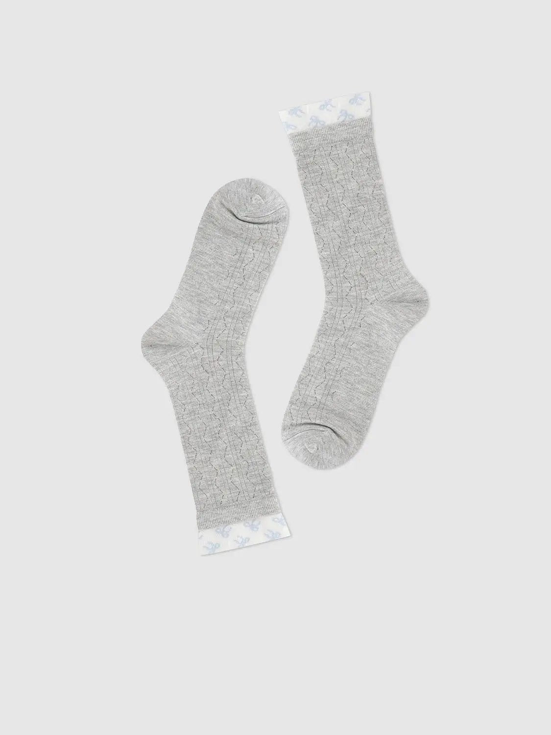 Printed Cuff Textured Knit Socks