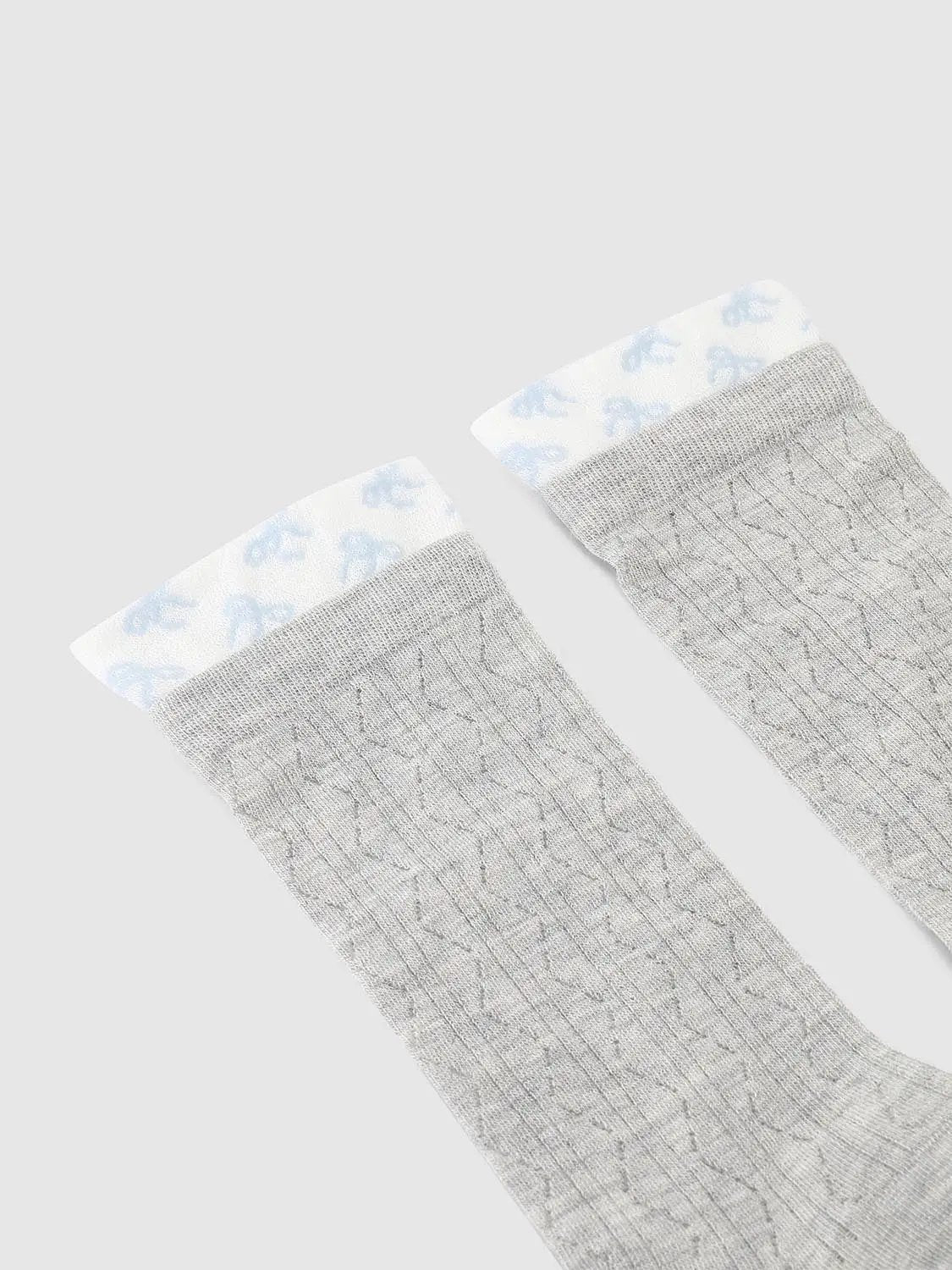 Printed Cuff Textured Knit Socks