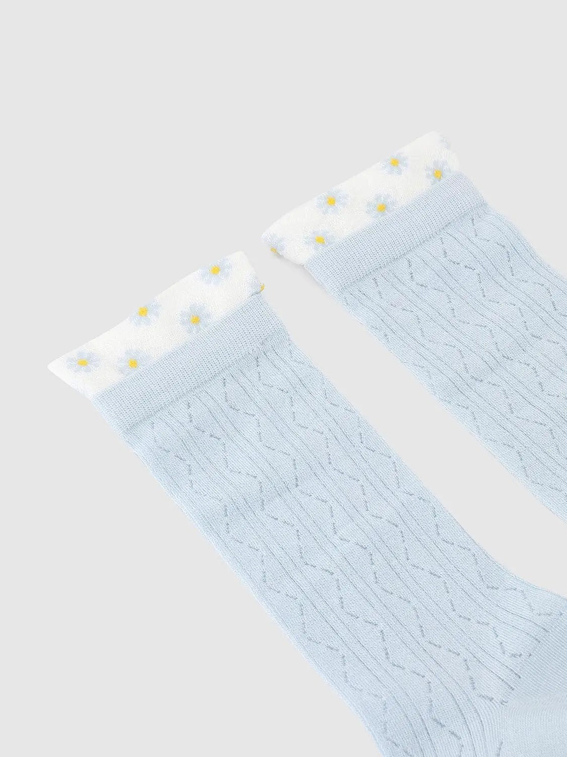 Printed Cuff Textured Knit Socks