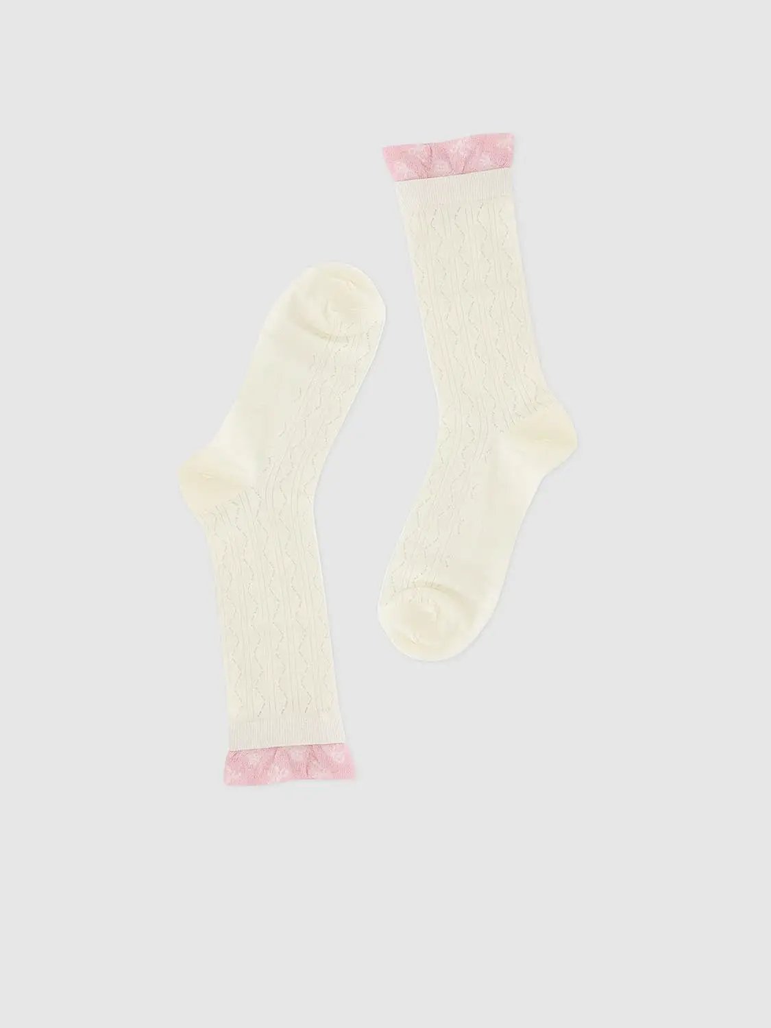 Printed Cuff Textured Knit Socks