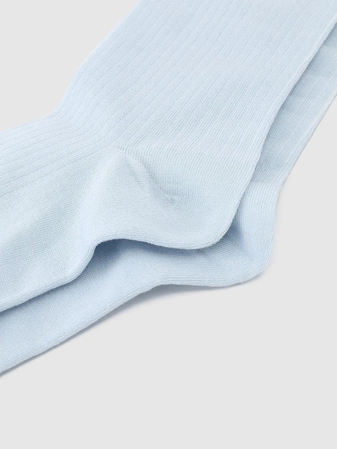 Ribbed Floral Print Light Blue Crew Socks