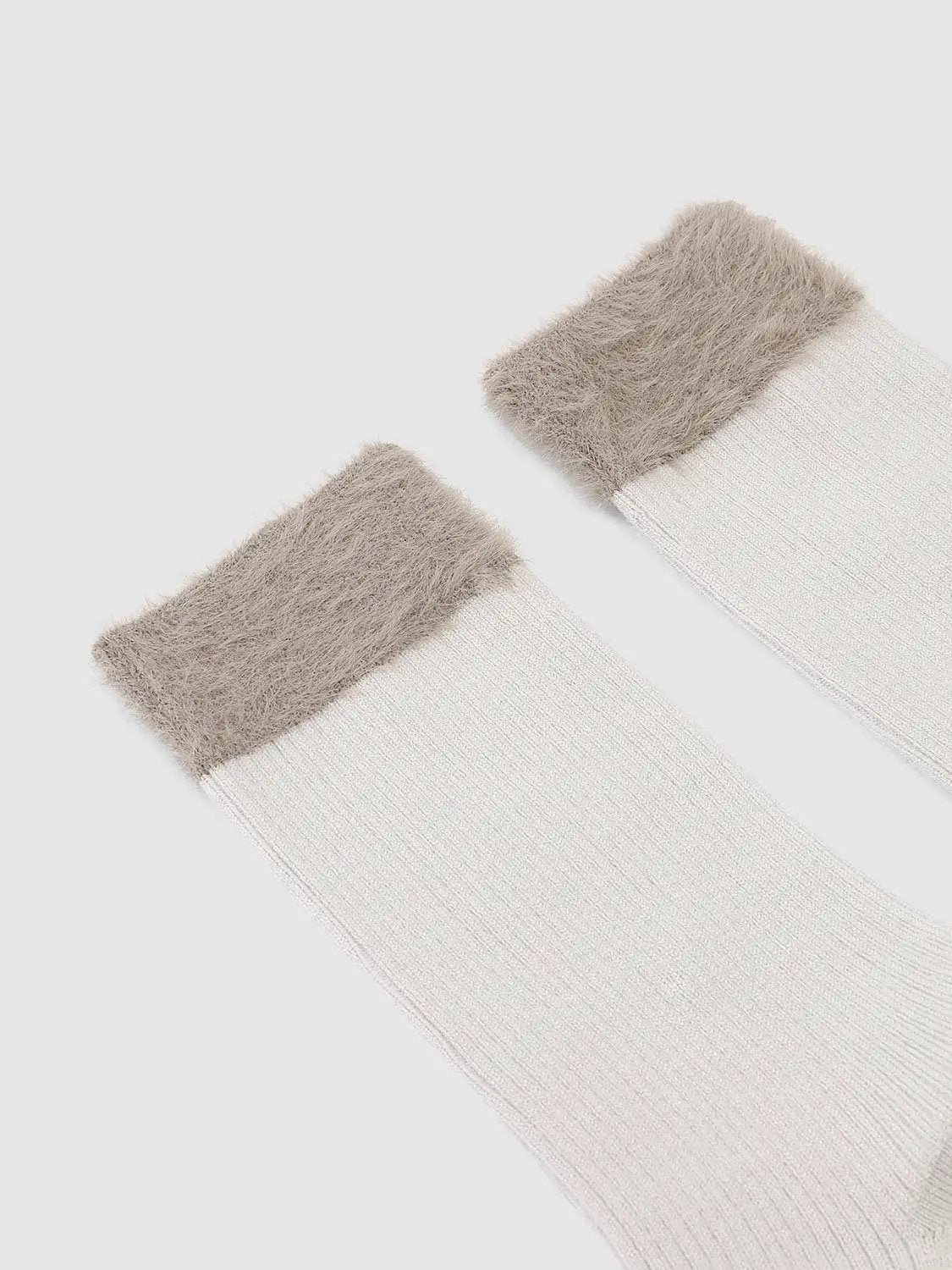 Ribbed Solid Cream Crew Socks