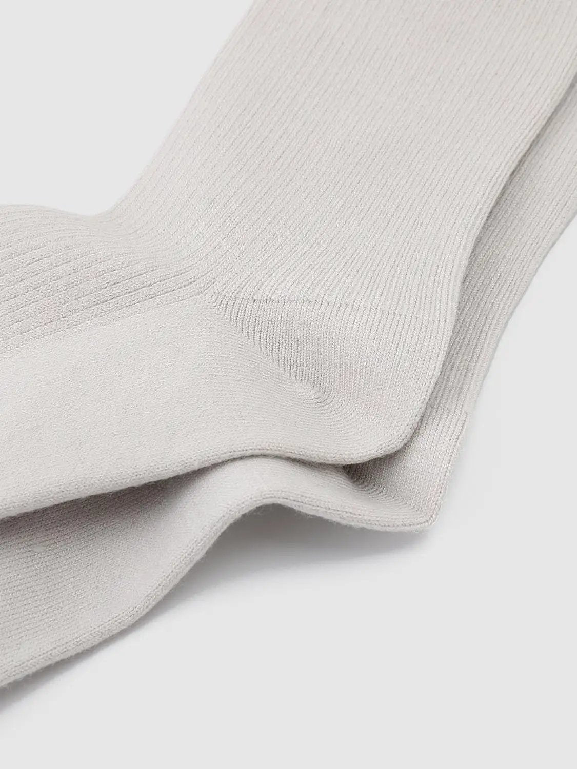 Ribbed Solid Cream Crew Socks