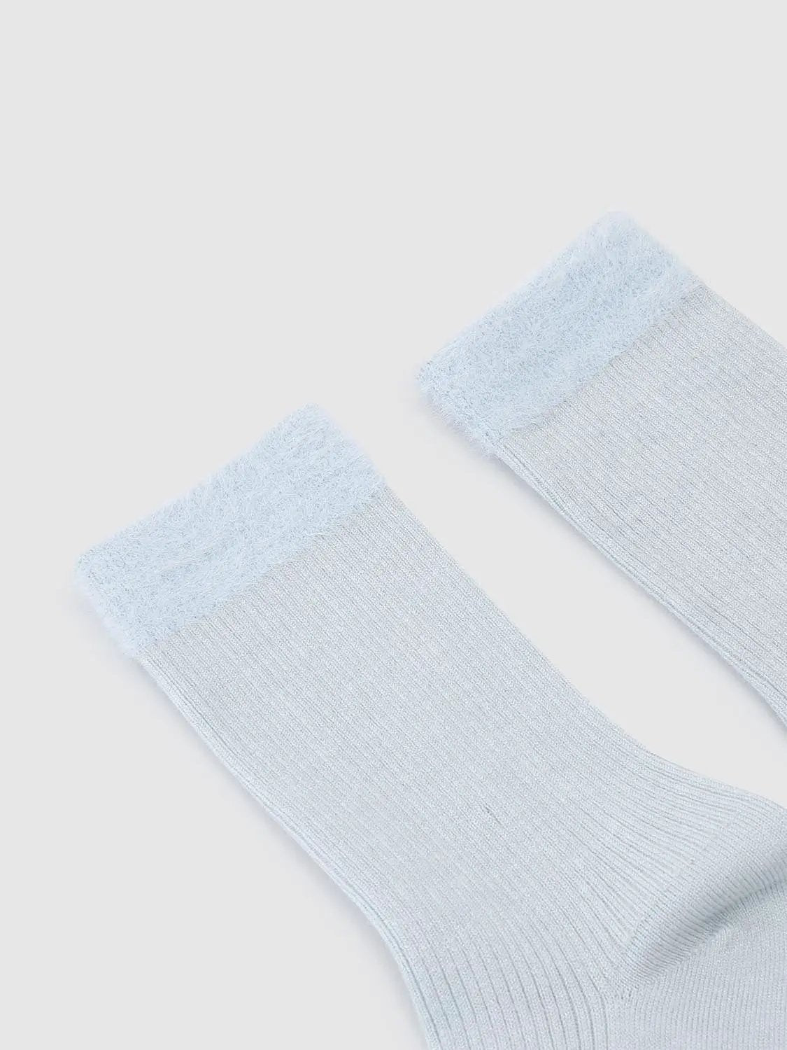 Ribbed Solid Cream Crew Socks