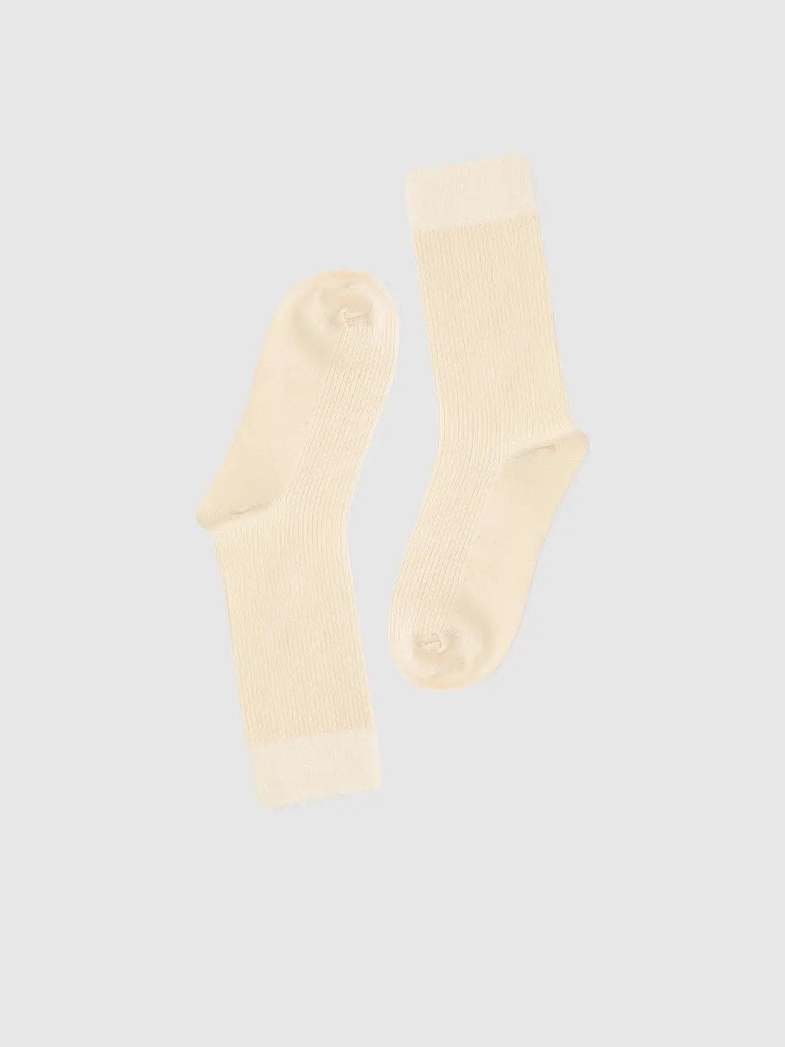 Ribbed Solid Cream Crew Socks