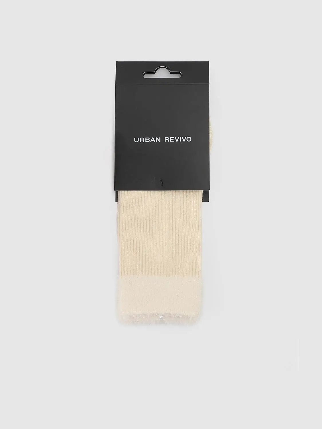 Ribbed Solid Cream Crew Socks