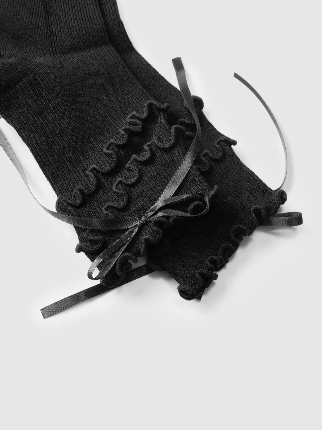Ruffle Ribbon Tie Ribbed Cotton Blend Socks