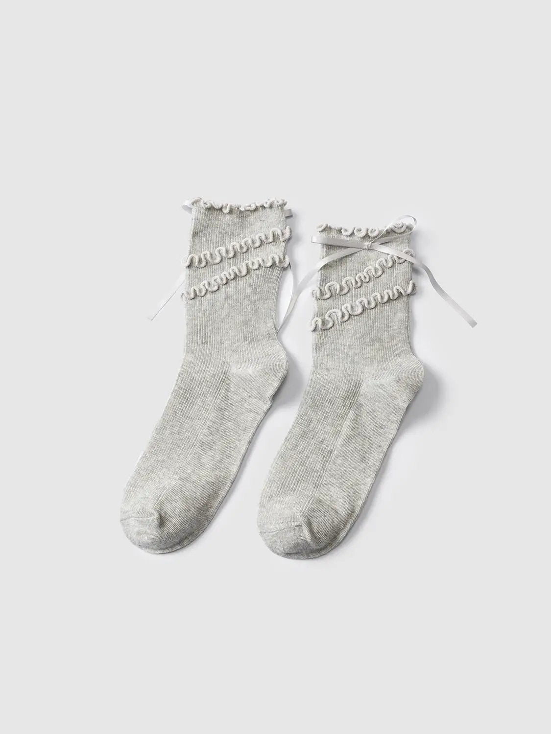 Ruffle Ribbon Tie Ribbed Cotton Blend Socks