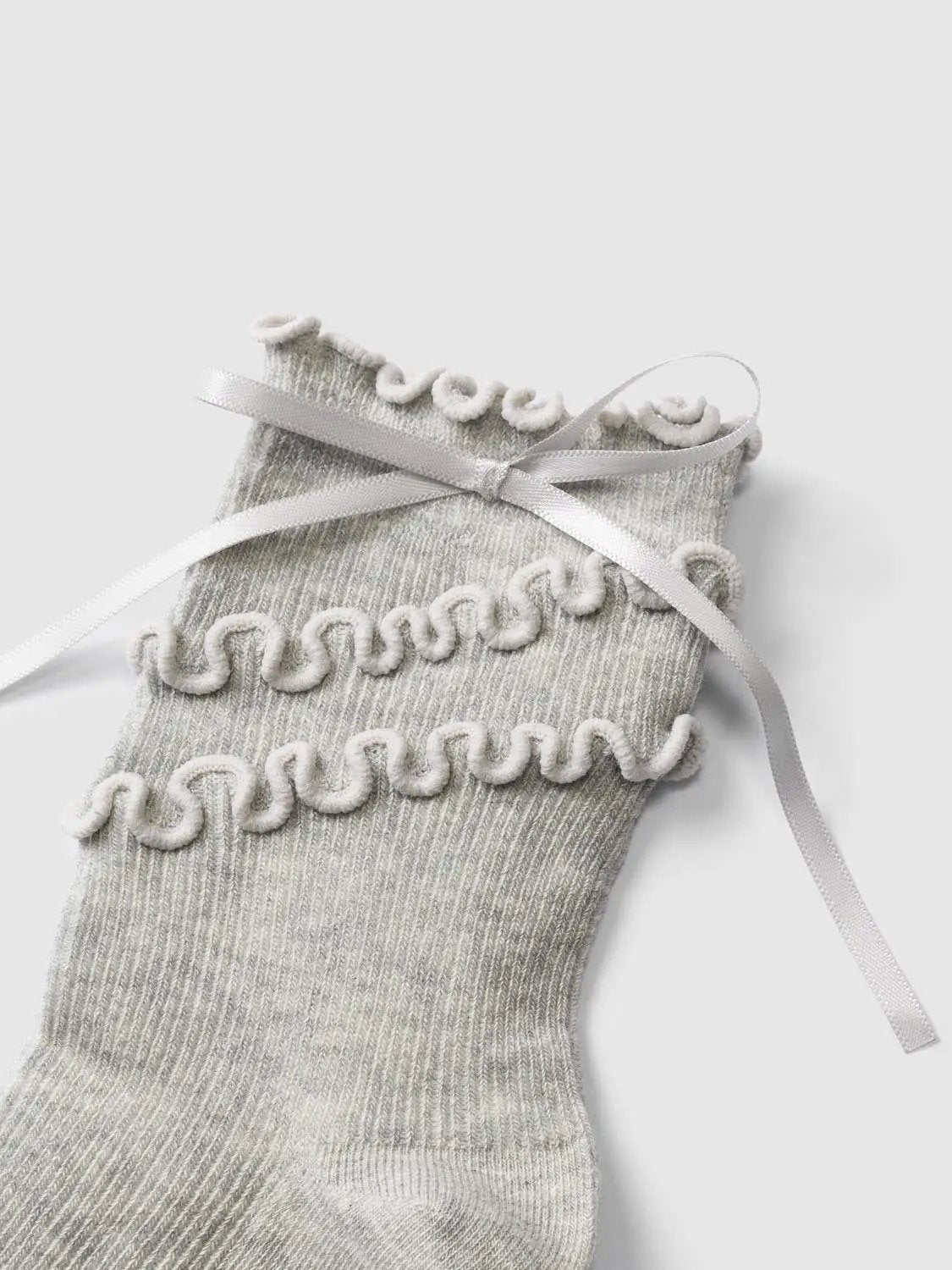 Ruffle Ribbon Tie Ribbed Cotton Blend Socks