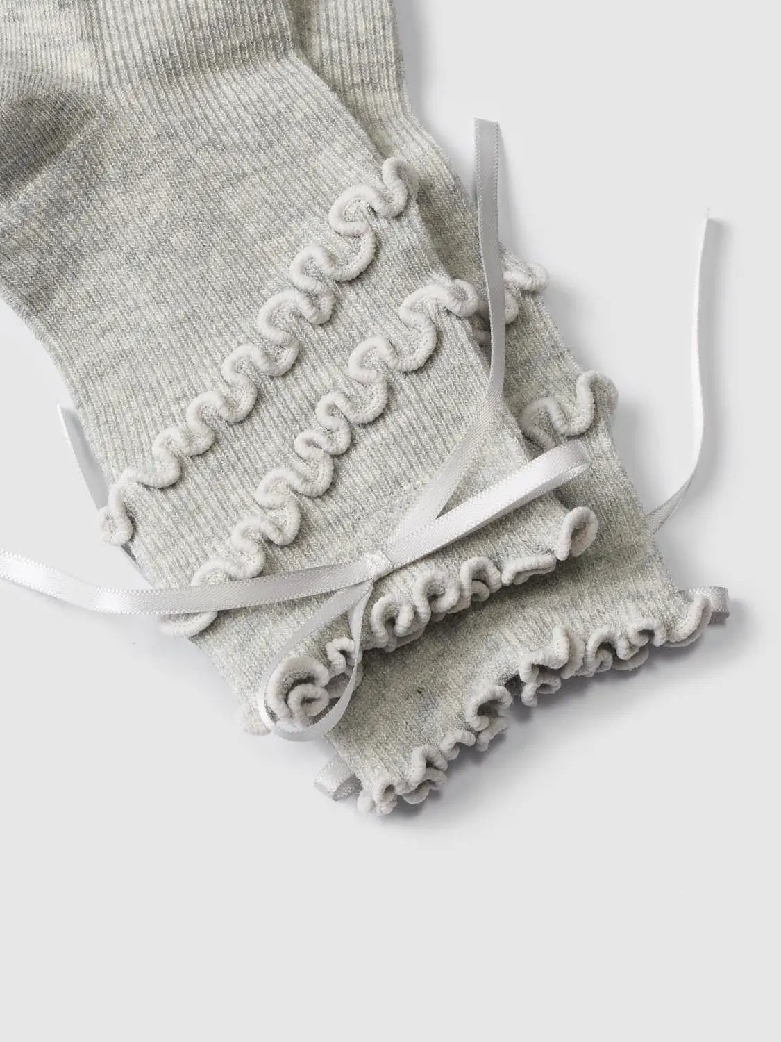 Ruffle Ribbon Tie Ribbed Cotton Blend Socks