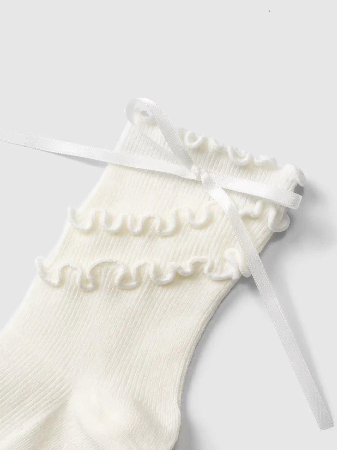 Ruffle Ribbon Tie Ribbed Cotton Blend Socks