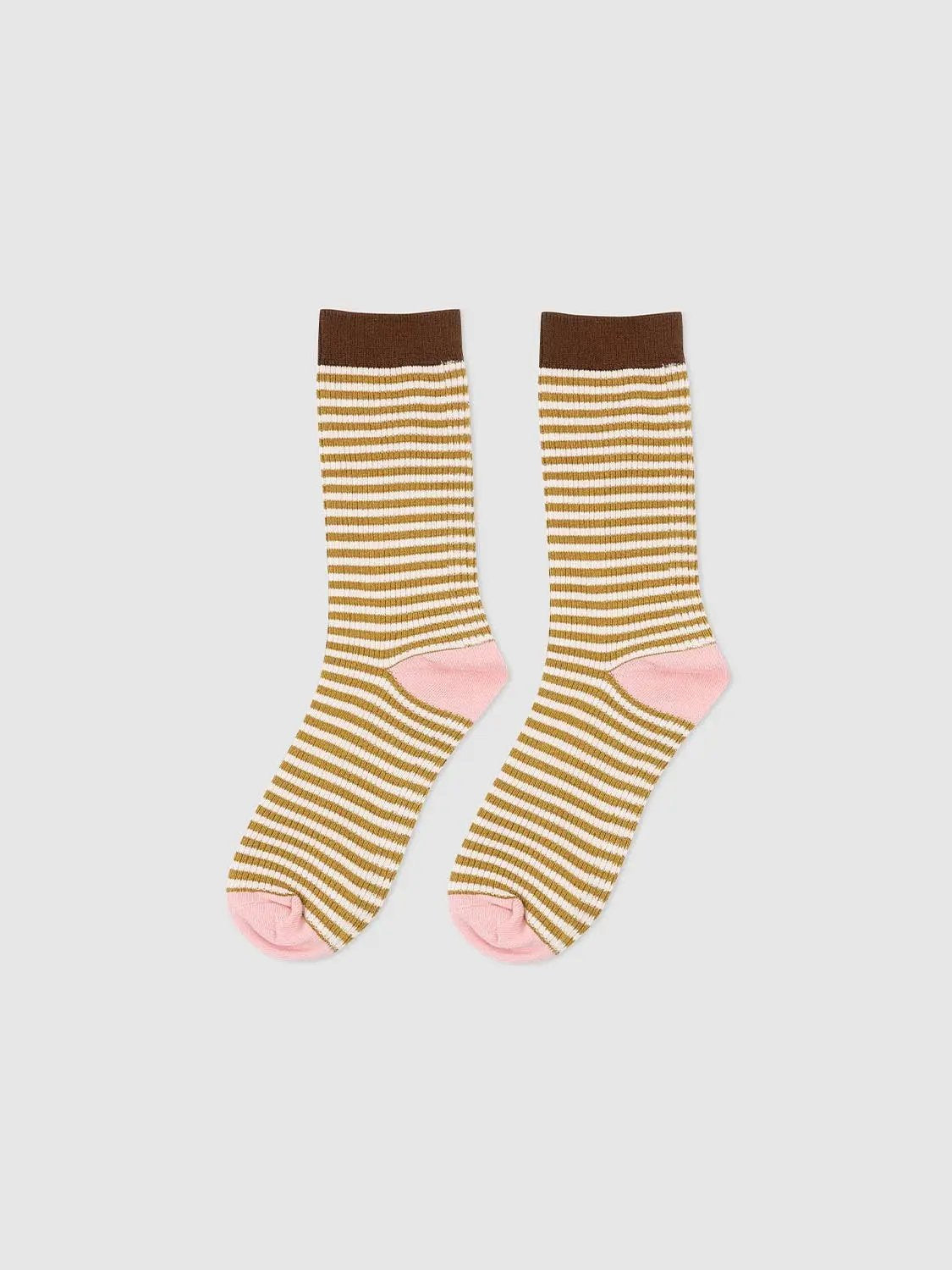 Horizontal Striped Cotton Blend Knit Socks