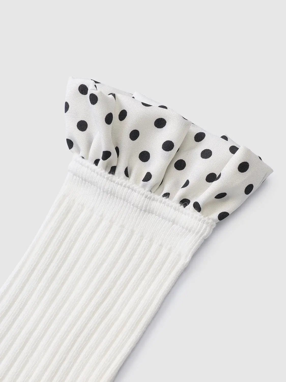 Ribbed Polka Dot Ruffle Cuff Cotton Blend Socks