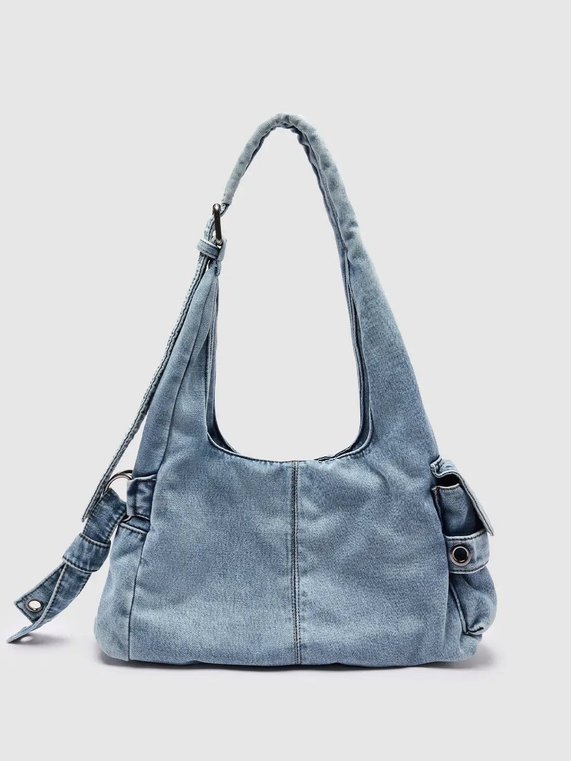 Multi Pocket Washed Denim Large Capacity Shoulder Bag