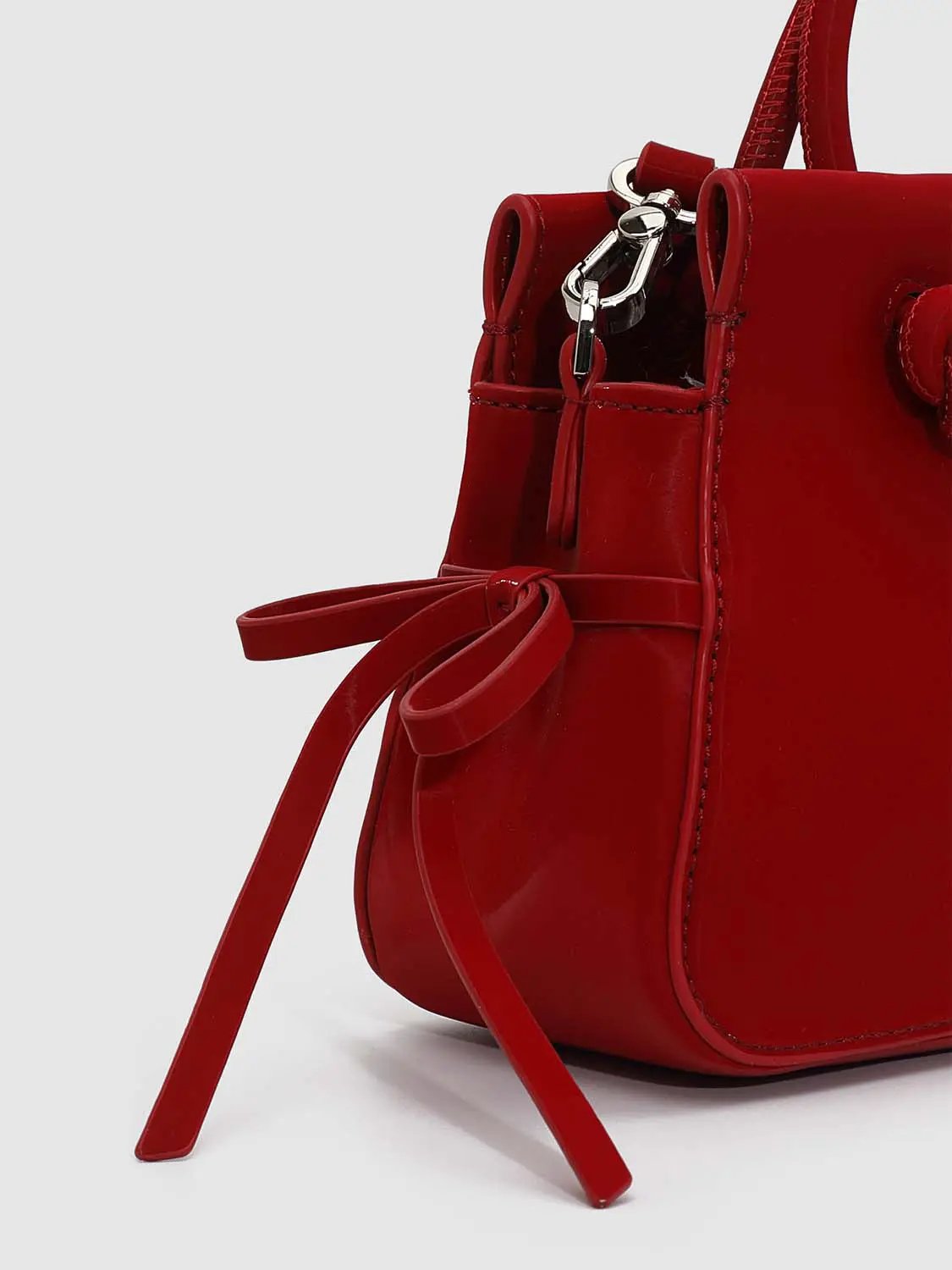 Mini Bow Decor Faux Leather Top Handle Bag