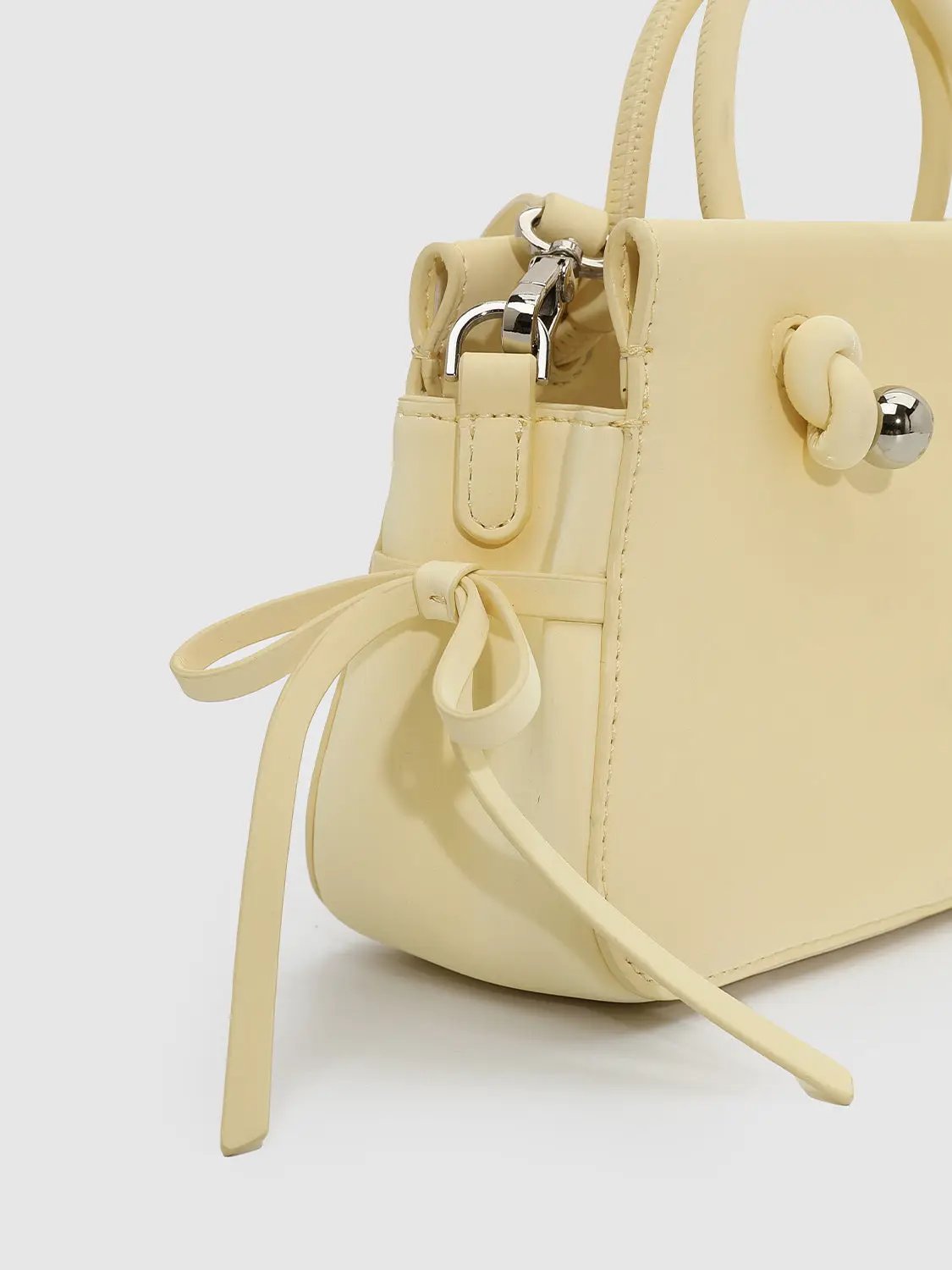 Mini Bow Decor Faux Leather Top Handle Bag