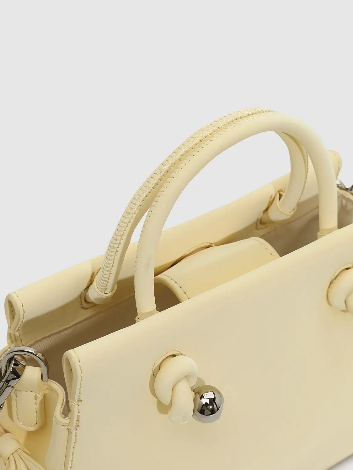 Mini Bow Decor Faux Leather Top Handle Bag