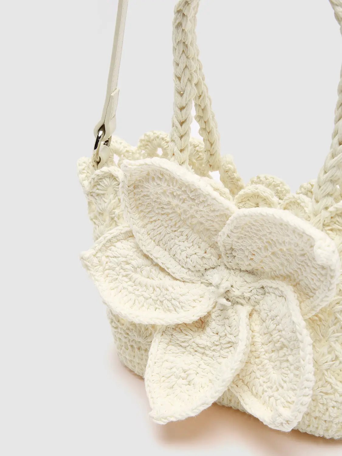Handheld Crossbody Crochet Flower Cotton Tote Bag