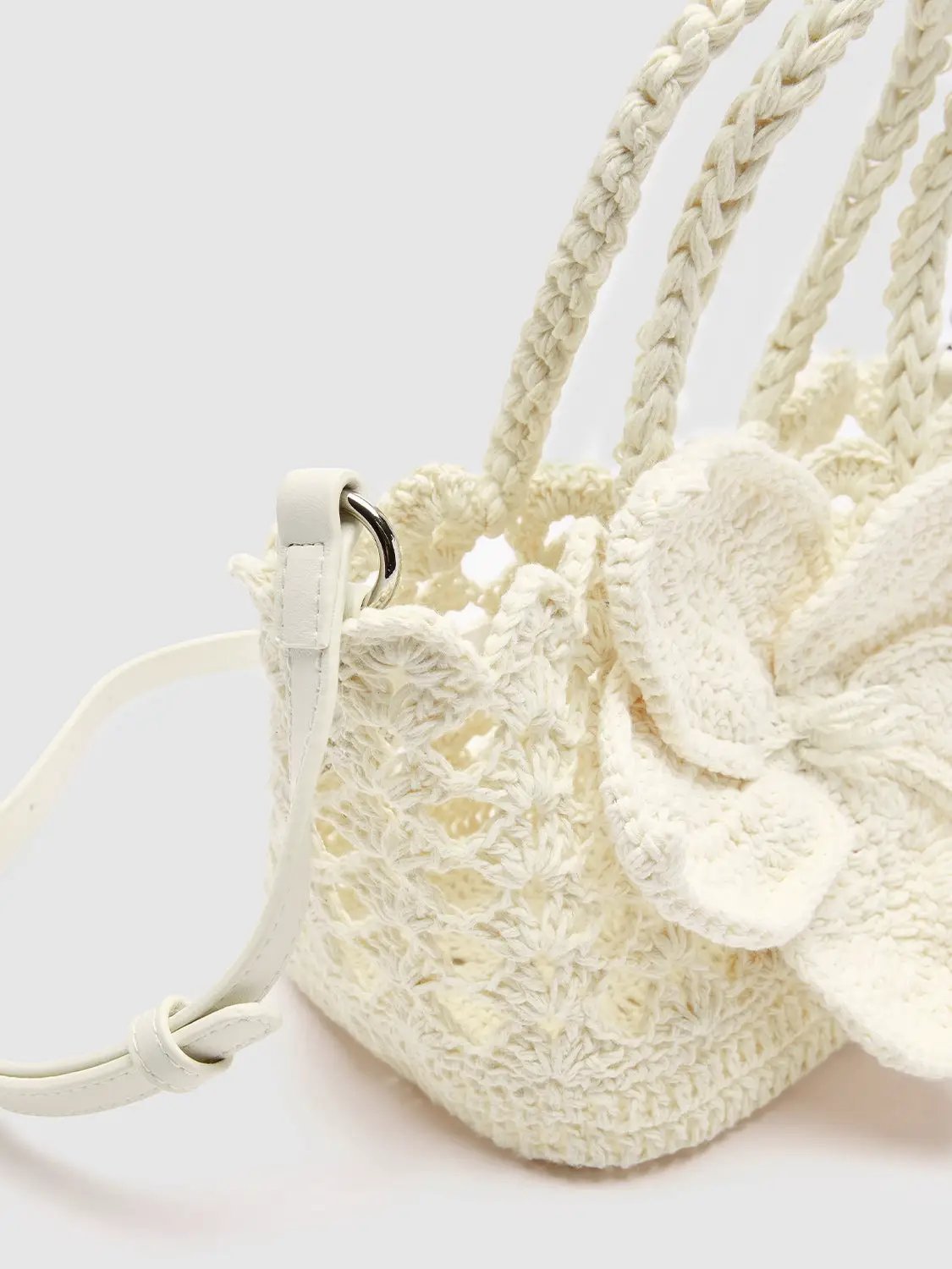 Handheld Crossbody Crochet Flower Cotton Tote Bag