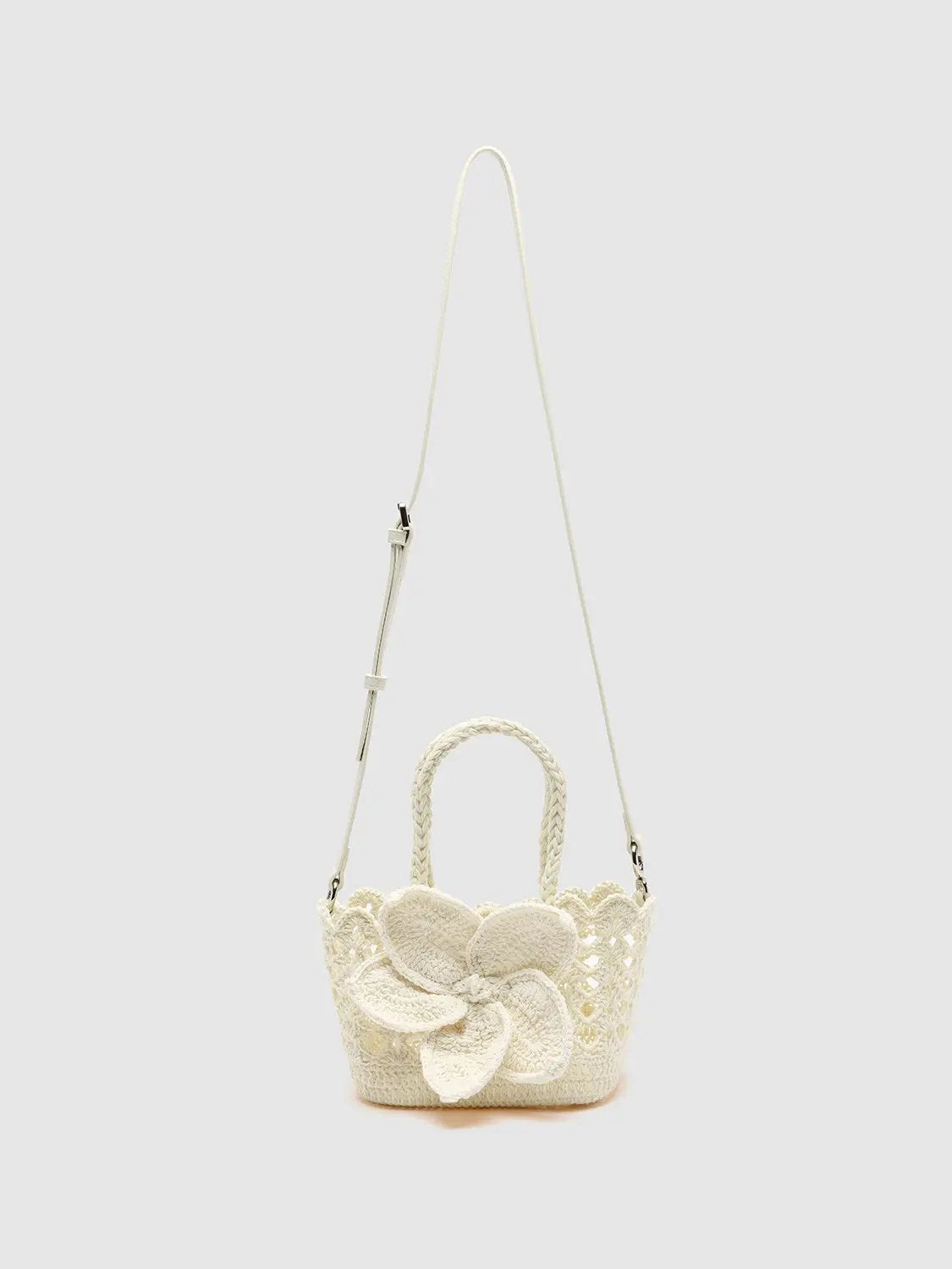 Handheld Crossbody Crochet Flower Cotton Tote Bag