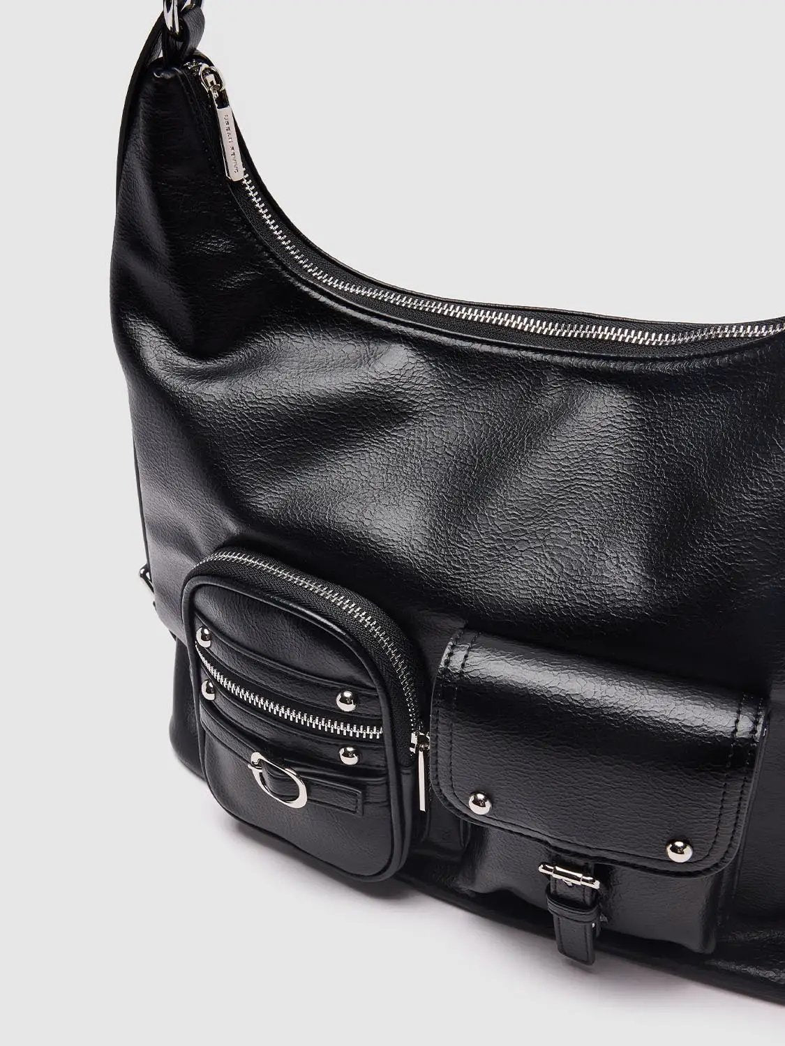 Rivet Adjustable Strap Faux Leather Crossbody Shoulder Bag