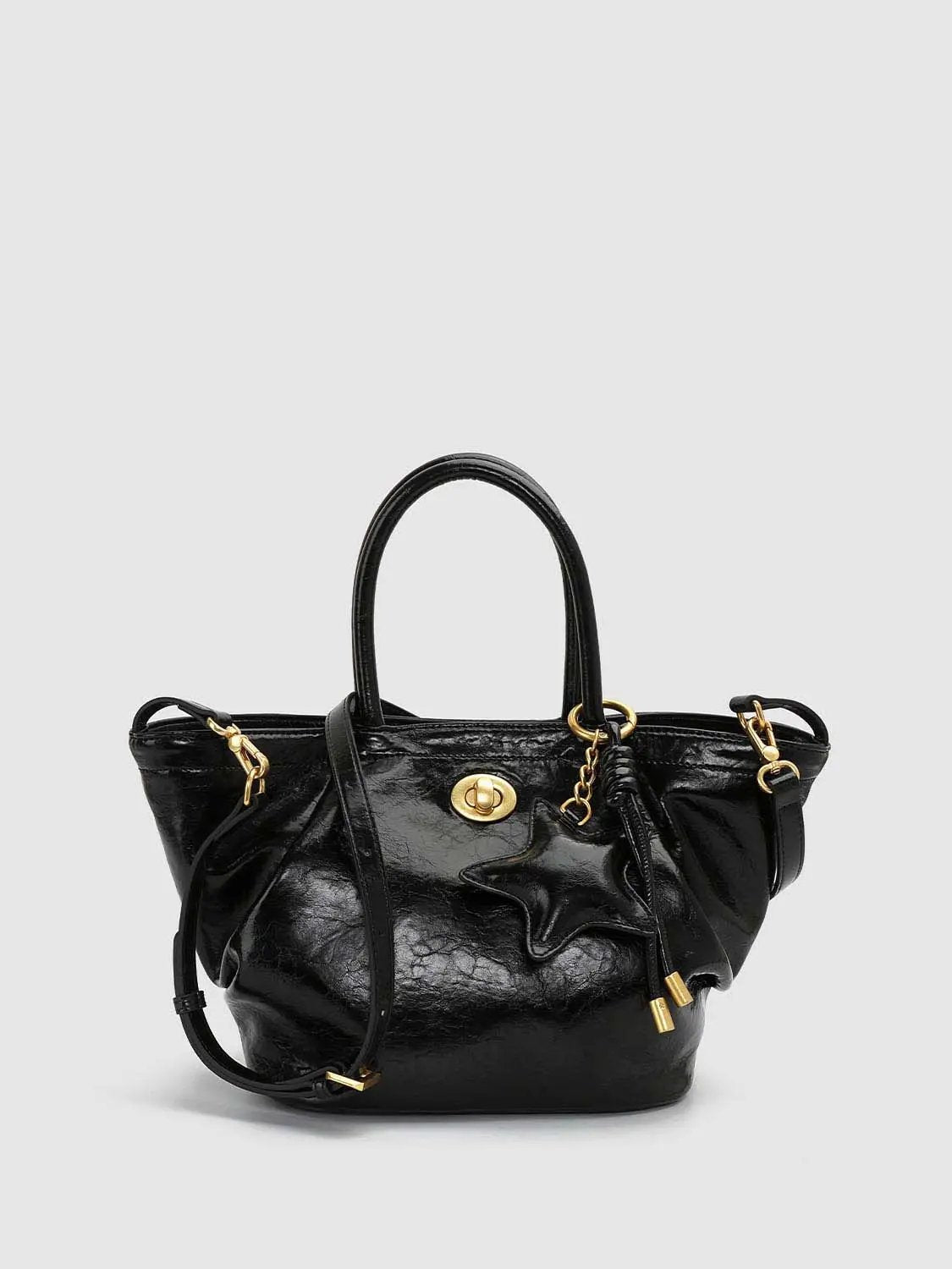 Ruched Hardware Faux Leather Handheld Small Shoulder Bag