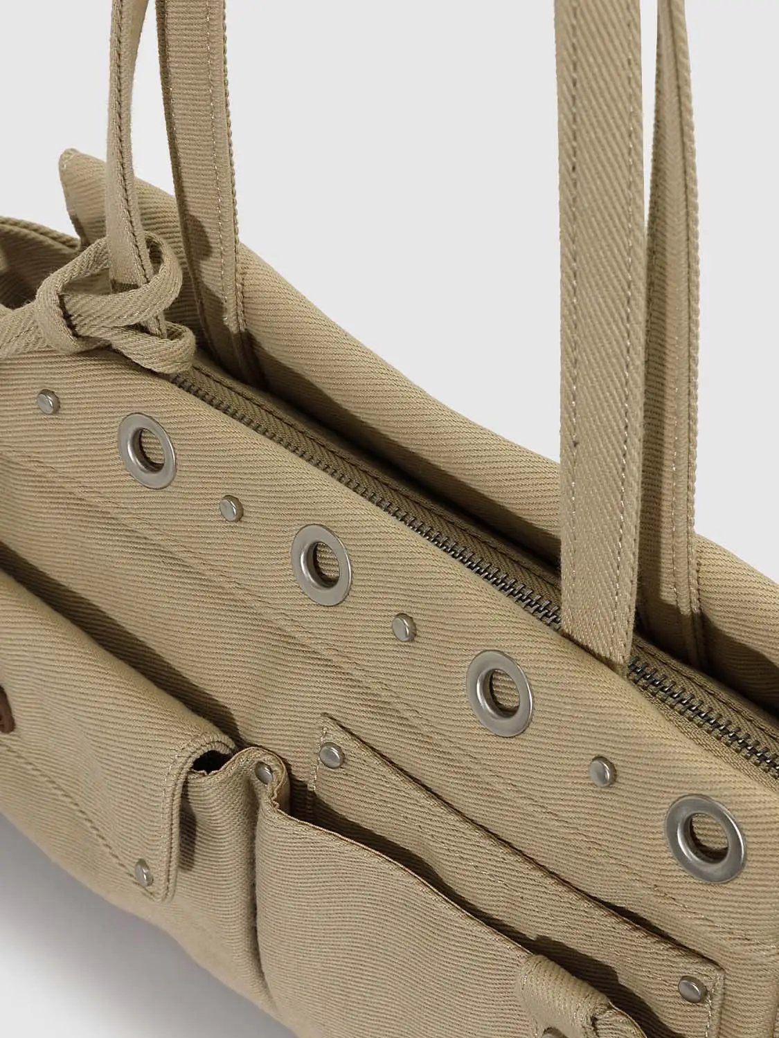 Grommet Detail Large Front Pocket Shoulder Bag