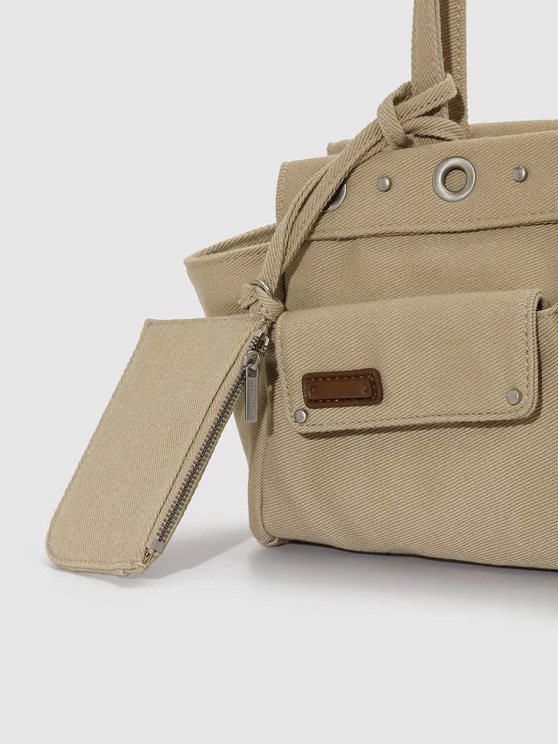 Grommet Detail Large Front Pocket Shoulder Bag