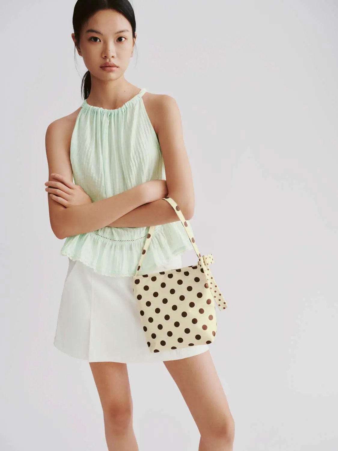 Textile Lined Shell Polka Dot Medium Stretch Minimalist Bag