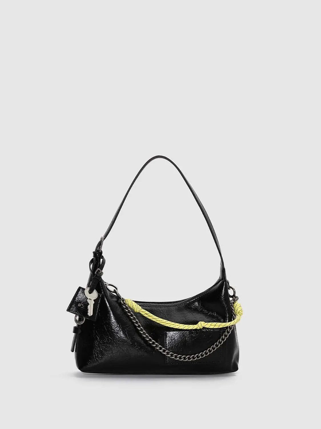 Solid Color Chain Decor Casual Shoulder Handbag