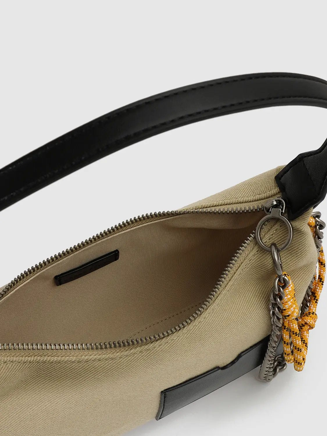Faux Leather Patch Chain Strap Contrast Rope Accent Hobo Bag