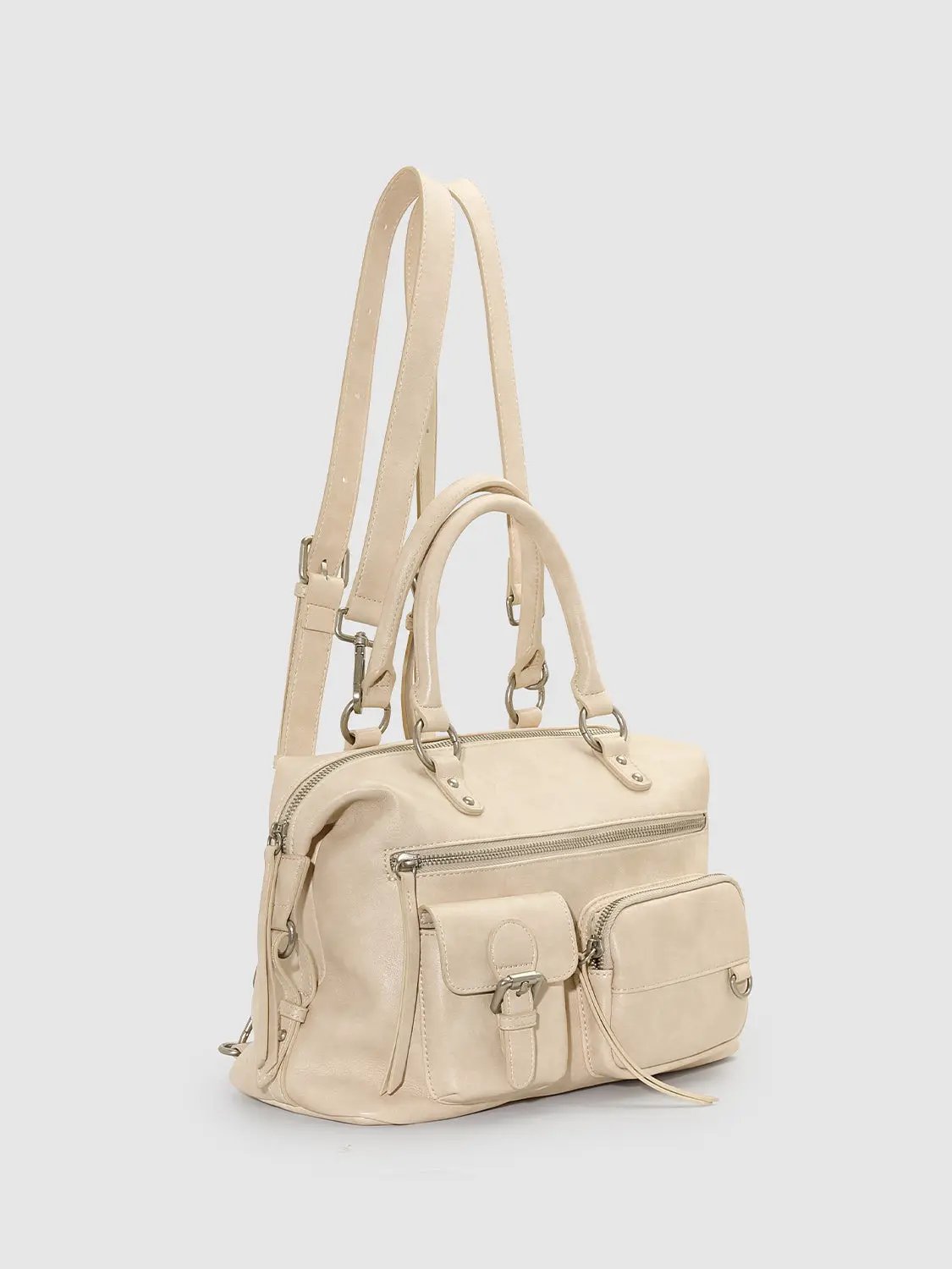 Faux Leather Zipper Front Pocket Shoulder Bag