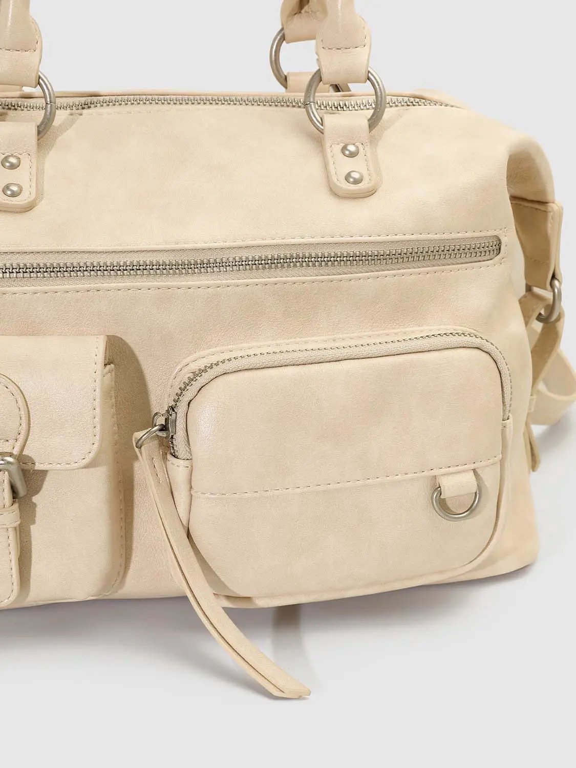 Faux Leather Zipper Front Pocket Shoulder Bag