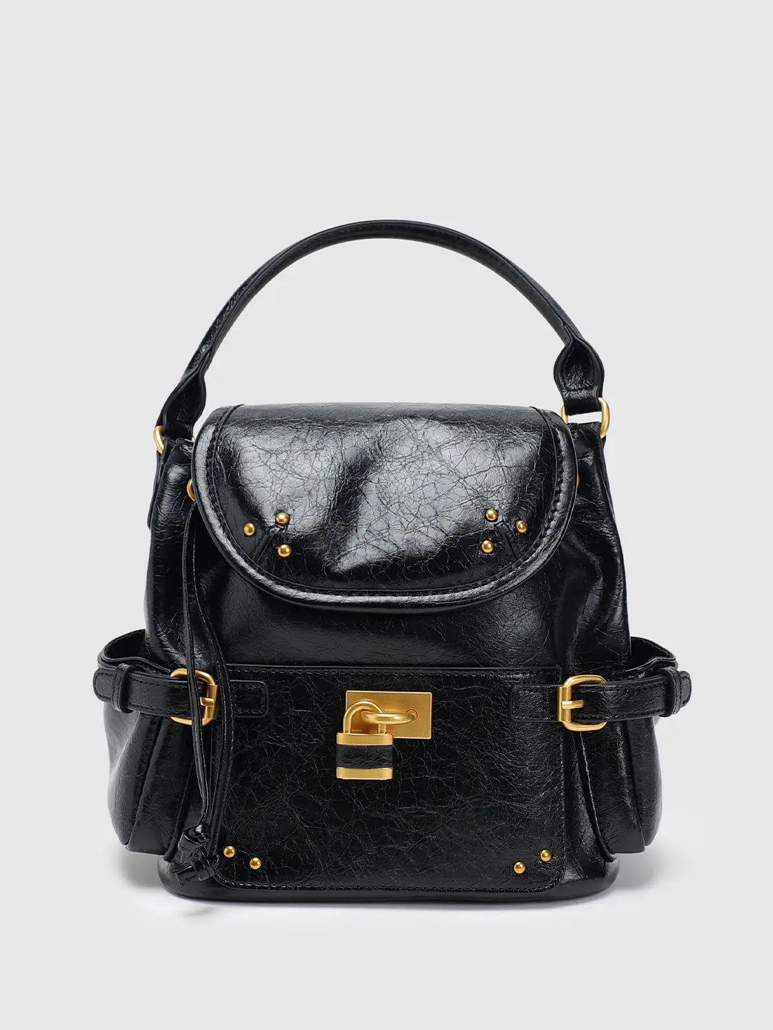 Vintage Black Metal Buckle Drawstring Mini Hand Shoulder Bag