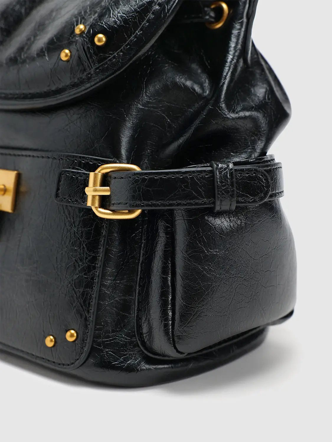 Vintage Black Metal Buckle Drawstring Mini Hand Shoulder Bag