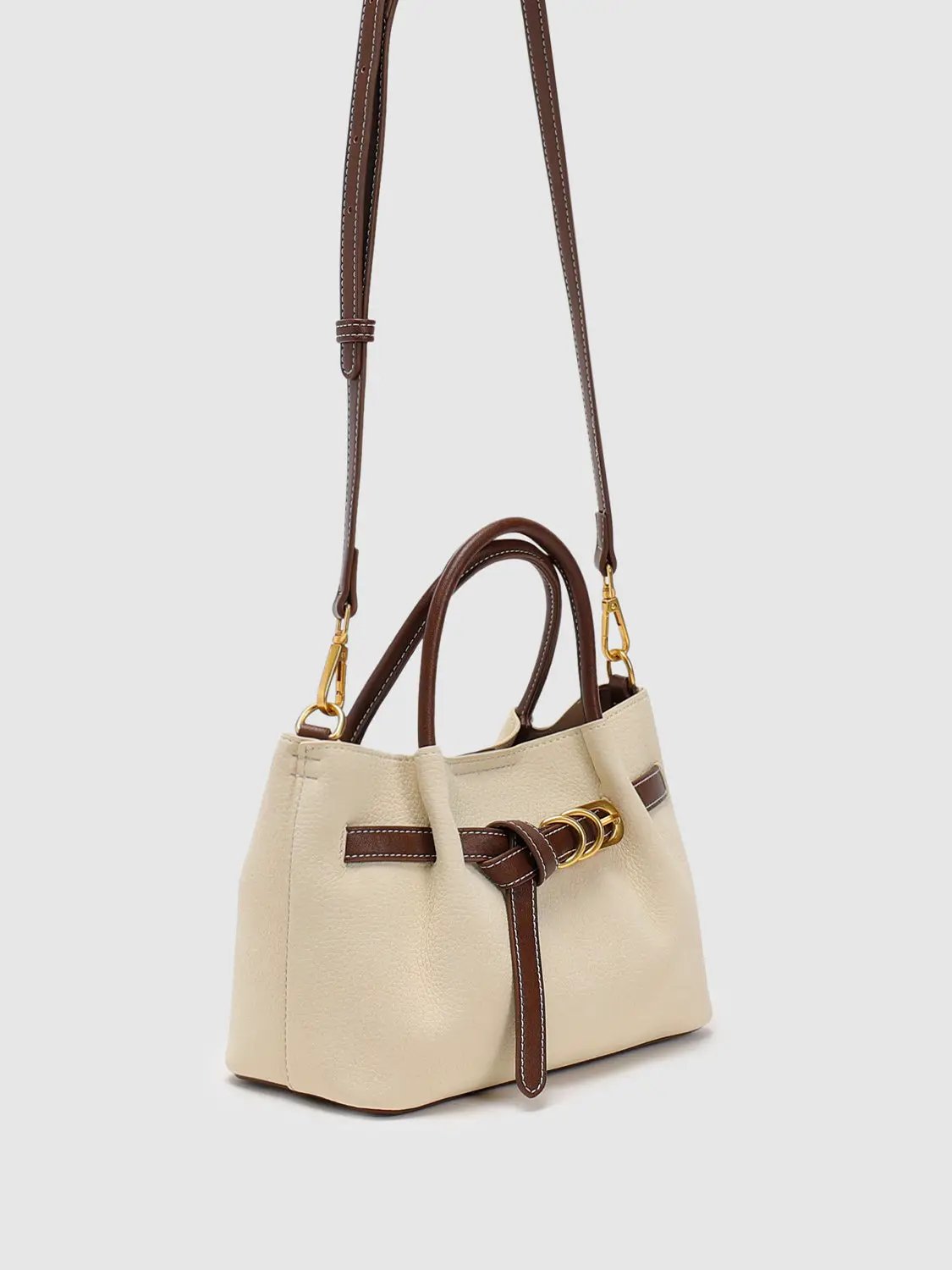 Faux Leather Gold Hardware Belted Accent Satchel Bag