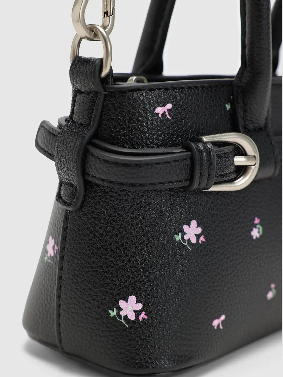 Crossbody Floral Print Pink Bow Charm Bag