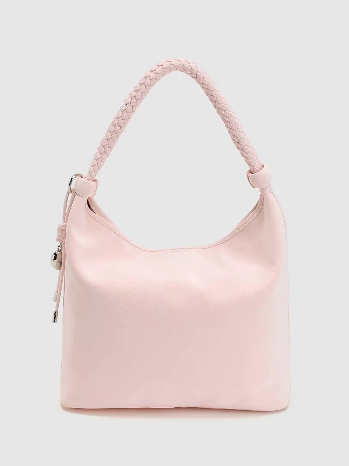 Faux Leather Braided Handle Shoulder Bag