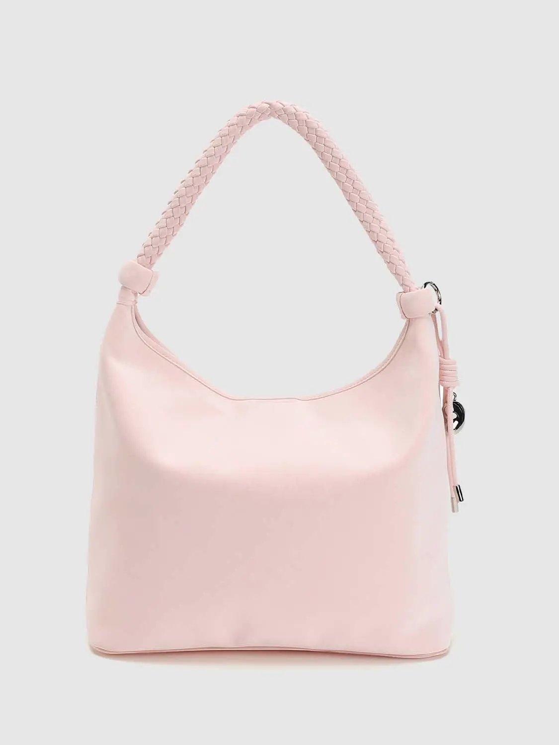 Faux Leather Braided Handle Shoulder Bag