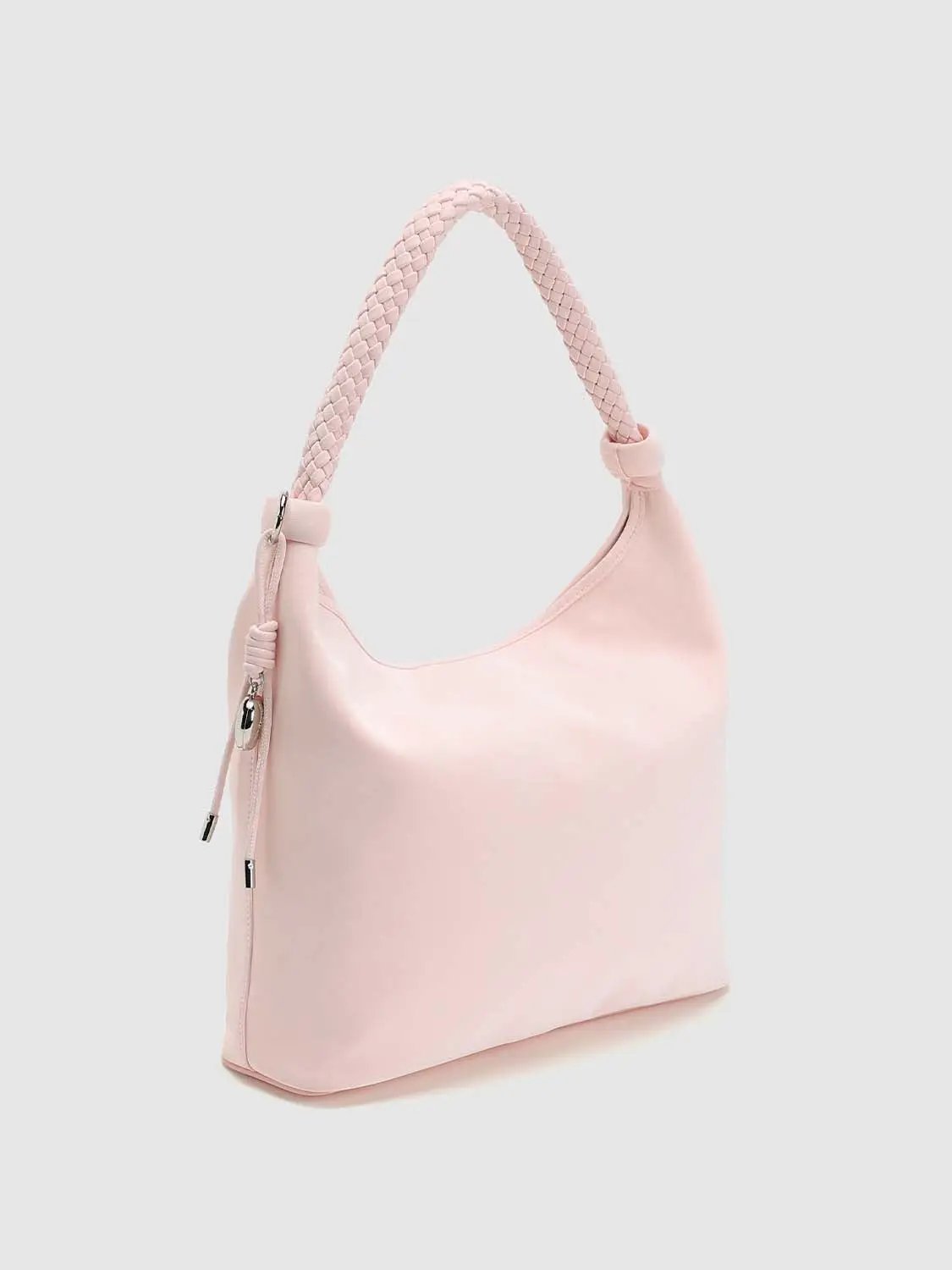 Faux Leather Braided Handle Shoulder Bag