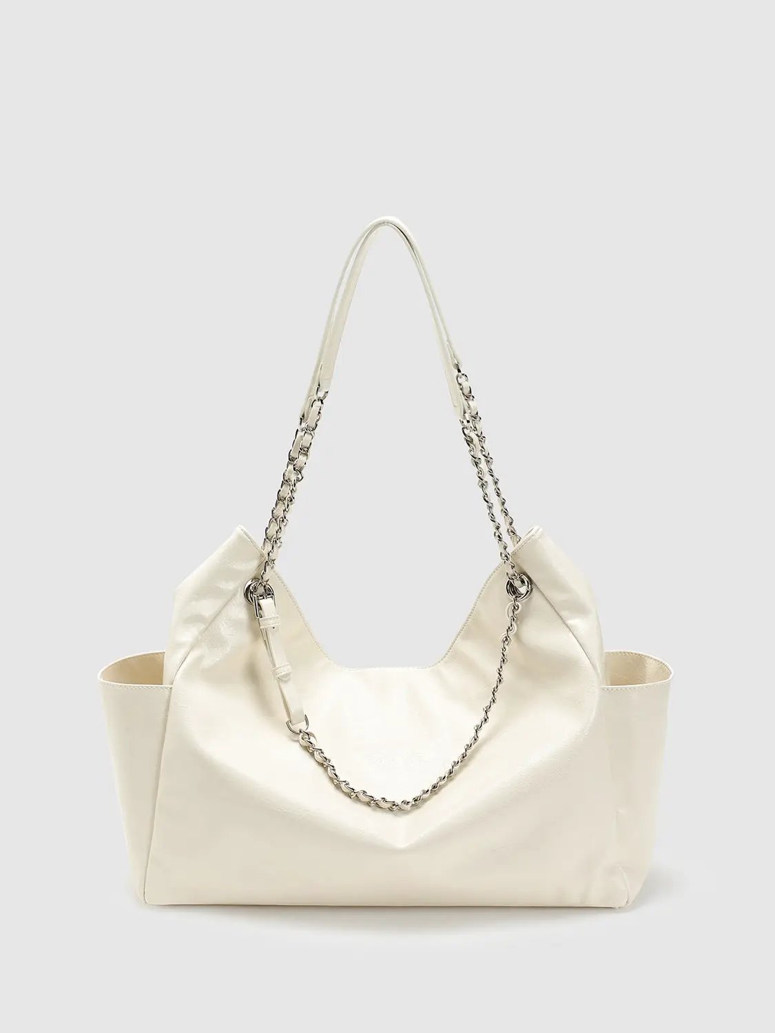 Faux Leather Tote With Chain Strap Stylish Hobo Shoulder Bag