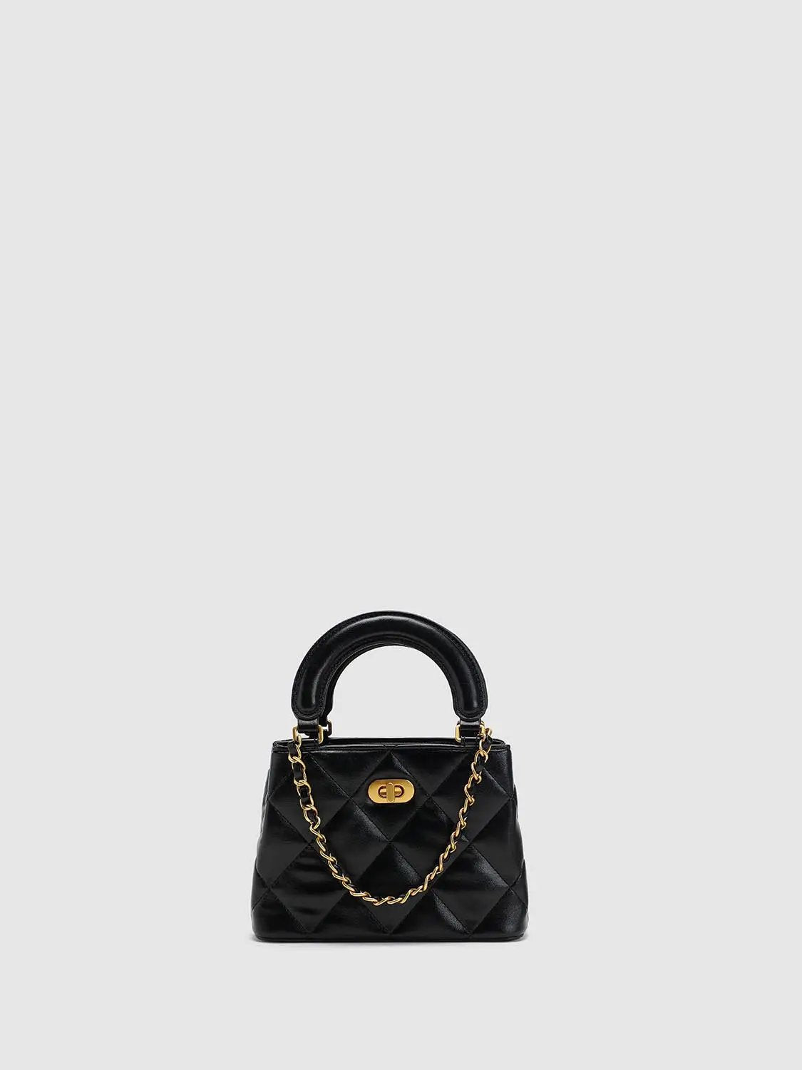 Quilted Top Handle Crossbody Chain Strap Handbag