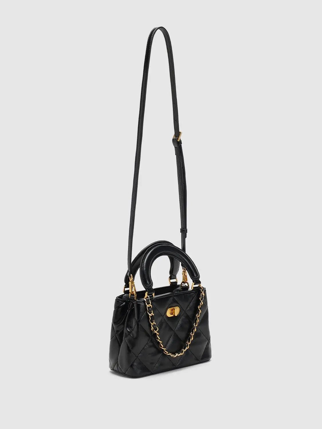 Quilted Top Handle Crossbody Chain Strap Handbag