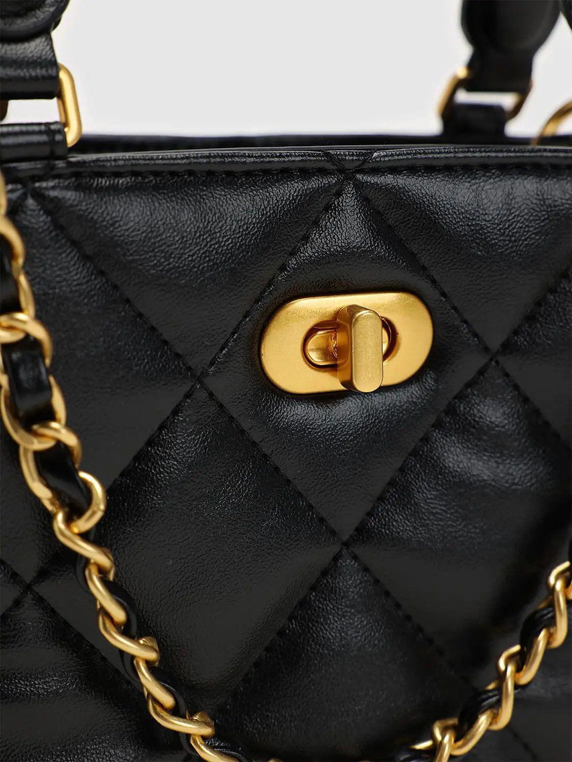 Quilted Top Handle Crossbody Chain Strap Handbag