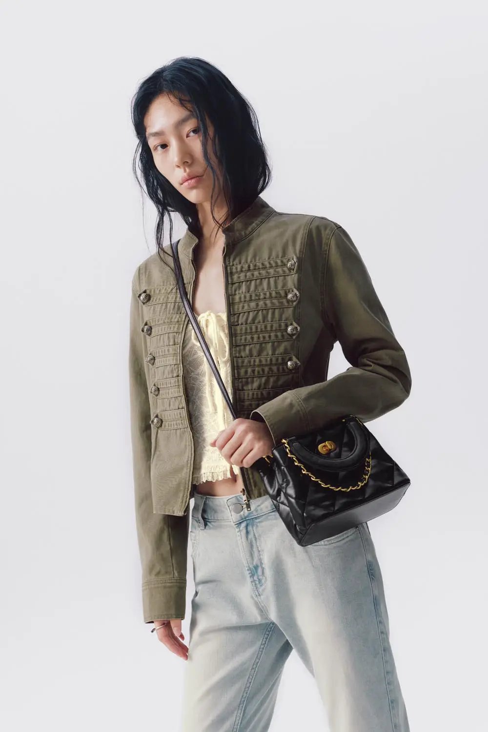 Quilted Top Handle Crossbody Chain Strap Handbag