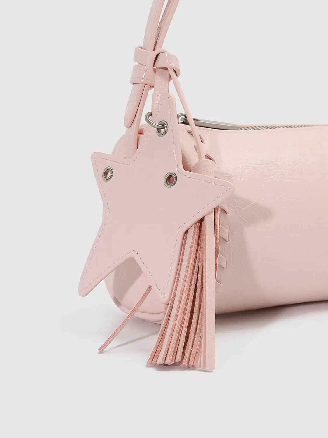 Pastel Yellow Star Tassel Accent Studded Edges Shoulder Bag